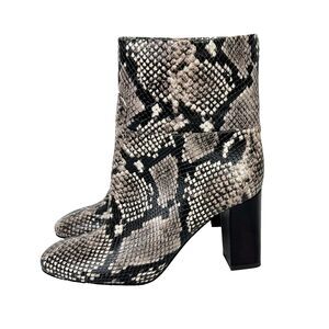 Tory Burch Devon Ankle Boots Cream Black Snake Print Leather High Heel Booties 9